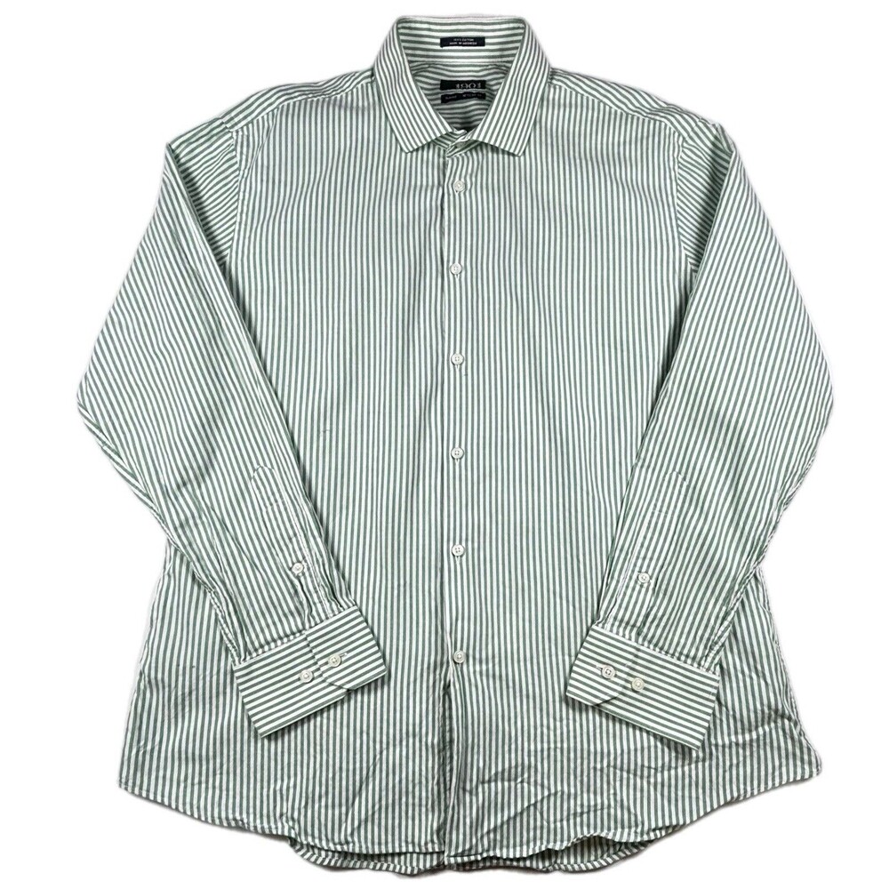 1901 green and white striped men's dress shirt Size 16 1/2